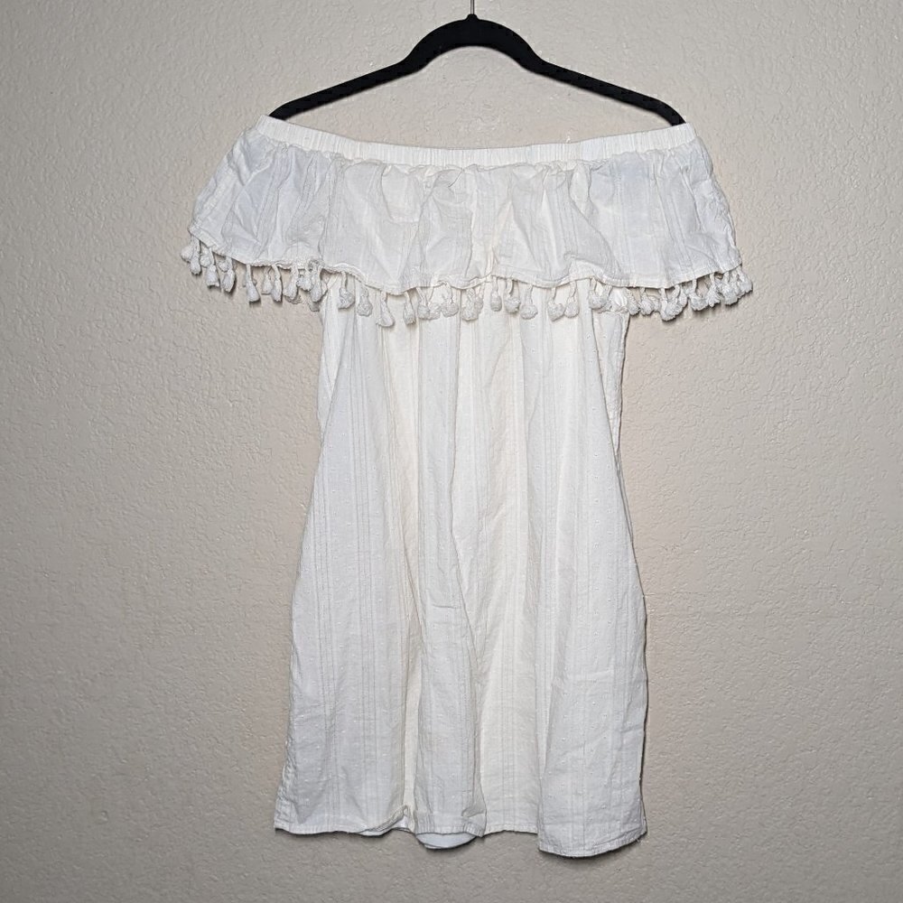 Very J Mini Dress Boho Off the Shoulder Tass Oatmeal M Vacation Lined